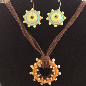 Art GlassBeaded Pendant and Earring Set